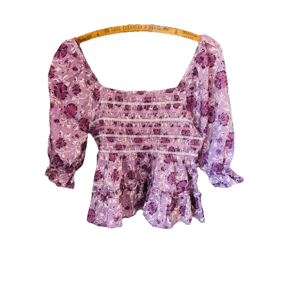 American Eagle Small Corset Smocked Baby Doll Y2K Top Milkmaid‎ Cottage Core - Picture 2 of 7